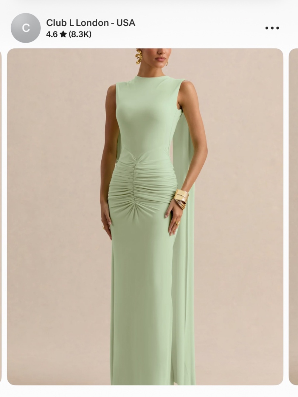 Club L London Mint Boat-Neck Maxi Dress With Cape-Sleeves And Open-Back